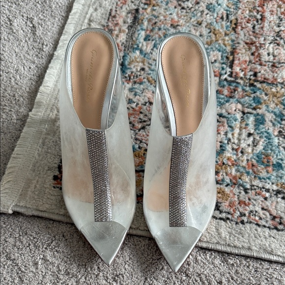 Gianvito Rossi Silver Sigma Heels with Crystal Embellishment - Picture 4 of 15